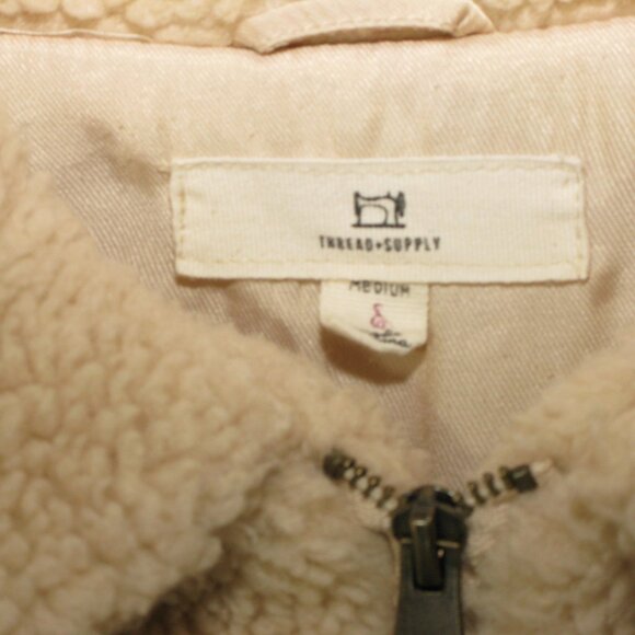 Thread & Supply Cream Sherpa Zip Front Teddy Jacket Size Medium - Picture 6 of 6